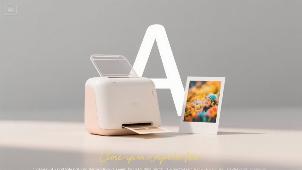 Compact photo printer beside a smartphone