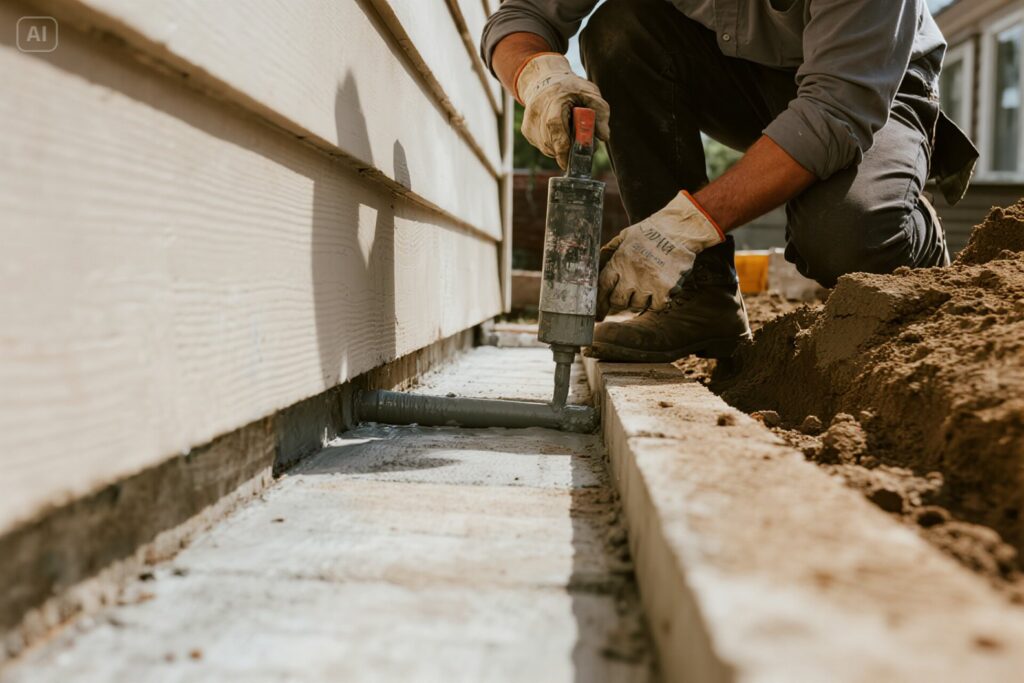 Damp patches appearing on an untreated cellar wall