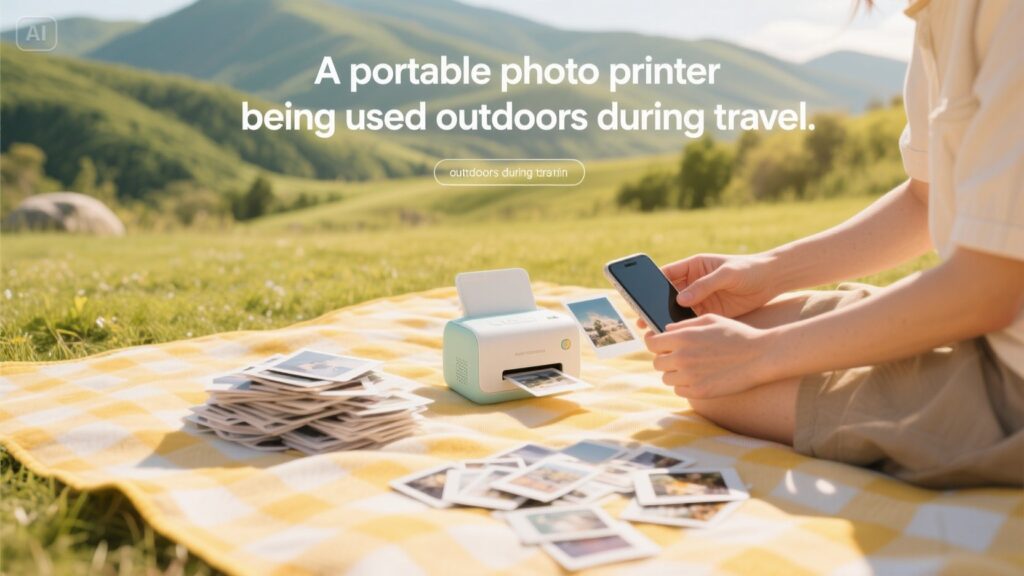 Portable photo printer producing an instant print