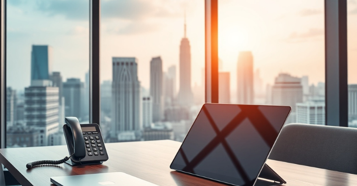 Receptionist answering a call on a business phone system