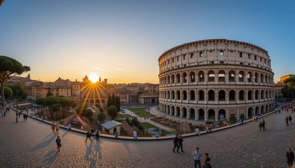 Historic Roman ruins under a bright Italian sky