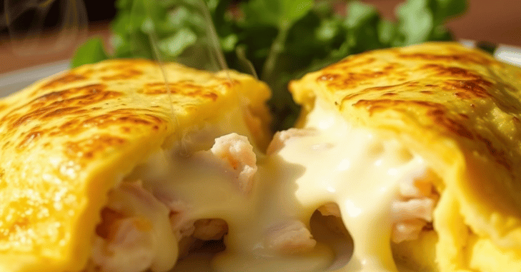 Slice of omelette served with a green side salad