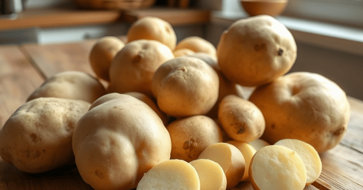 Parboiled potatoes being roughed up in a pan