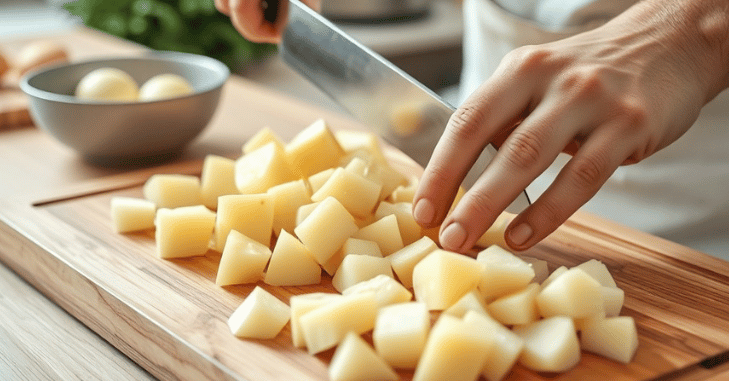 Hot fat poured over potatoes before roasting