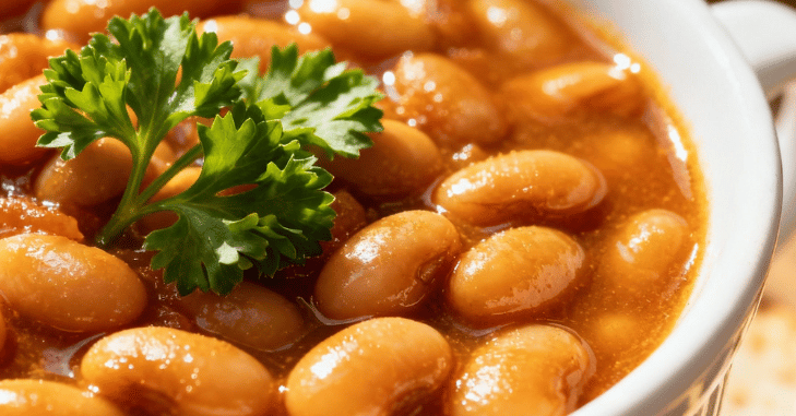 Tin of baked beans beside a bowl
