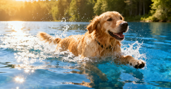 Dog paddling confidently in open water