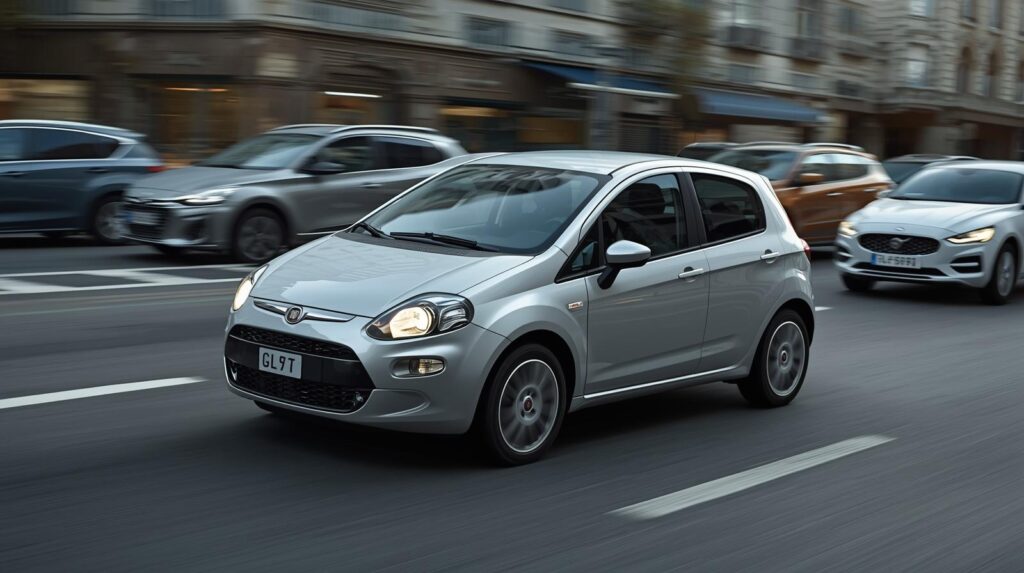 Fiat Punto driving through busy city traffic