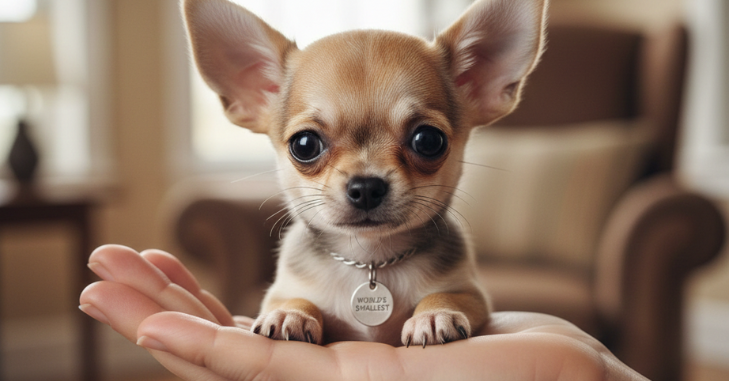 Tiny toy breed puppy held in cupped hands