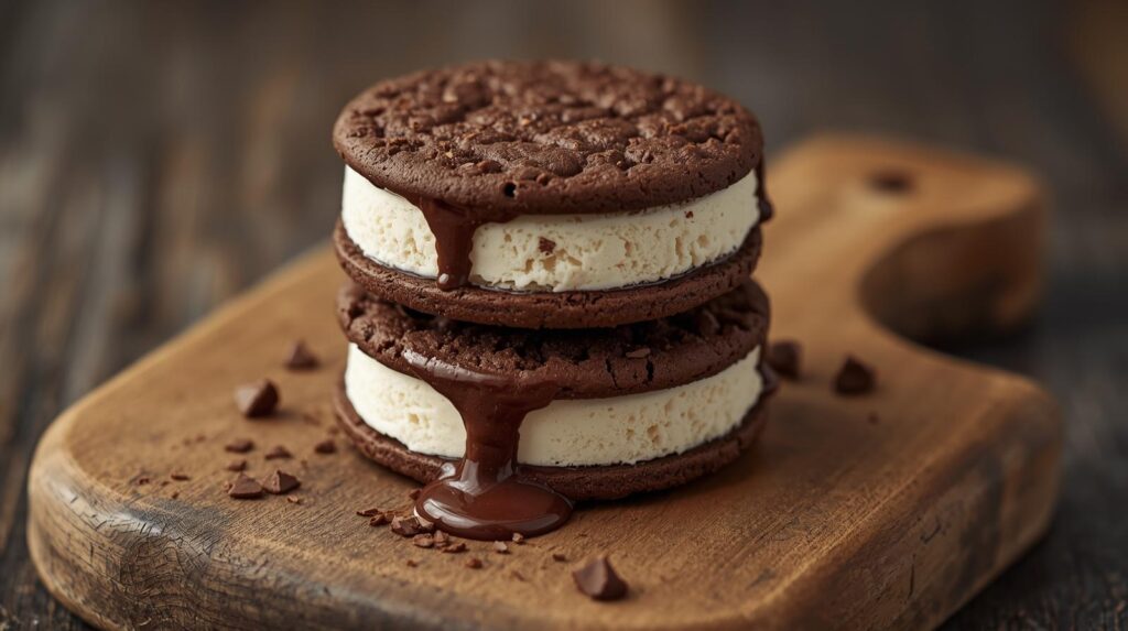 Classic ice cream sandwich with soft chocolate biscuits