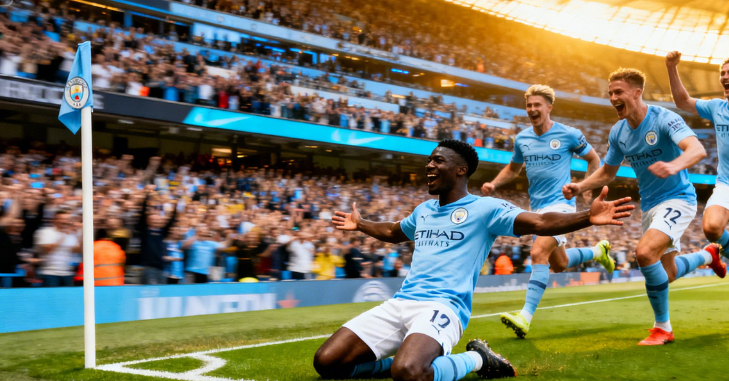 Player striking the ball towards goal