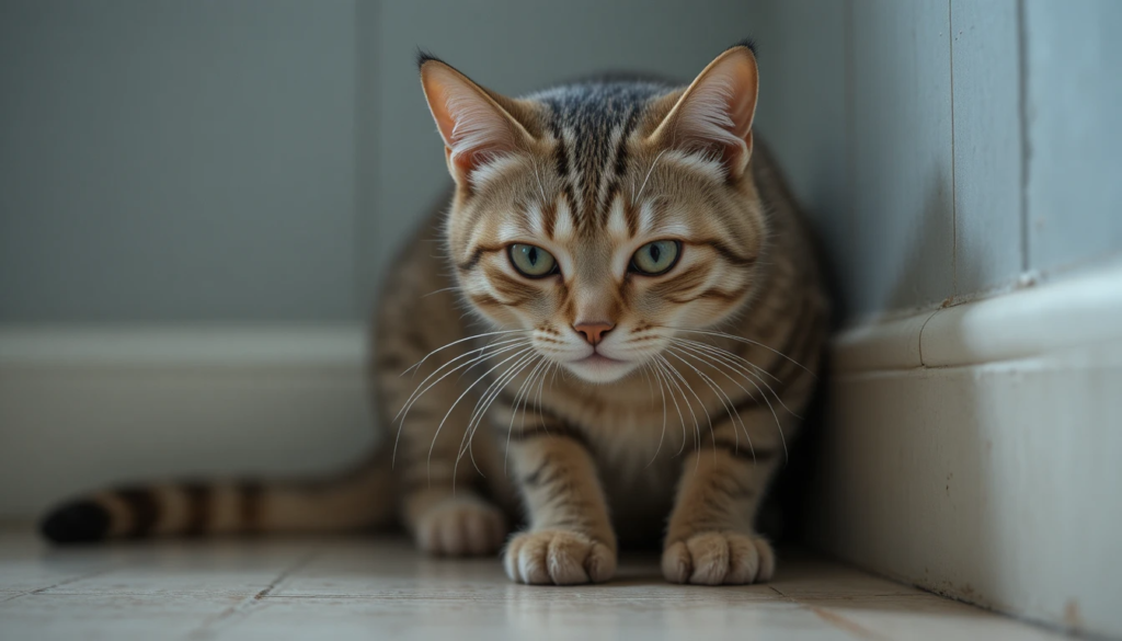 Cat stretching and scratching a sisal post