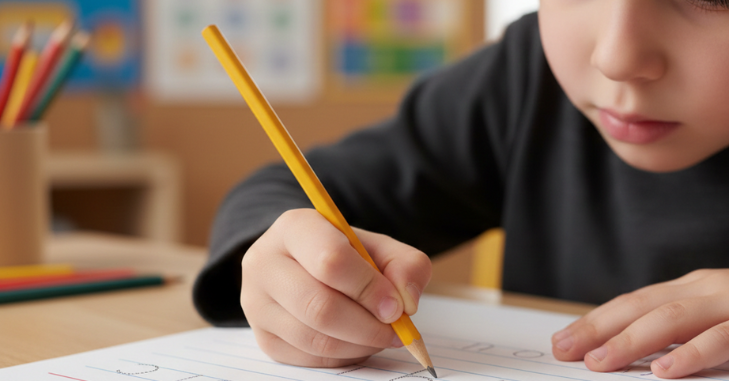 Handwriting lines helping beginners size letters consistently