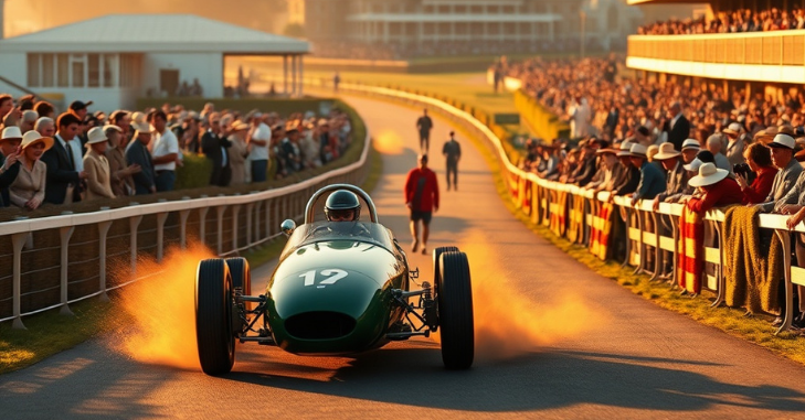 Vintage racing car cornering on a circuit