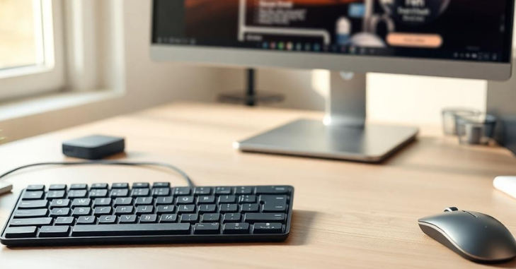Membrane keyboard connected to a desktop computer