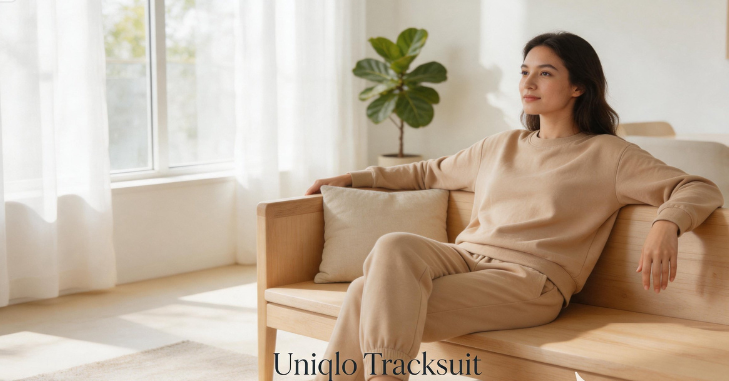 Minimalist tracksuit set displayed in neutral tones