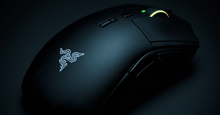RGB lighting glowing around the base of a gaming mouse